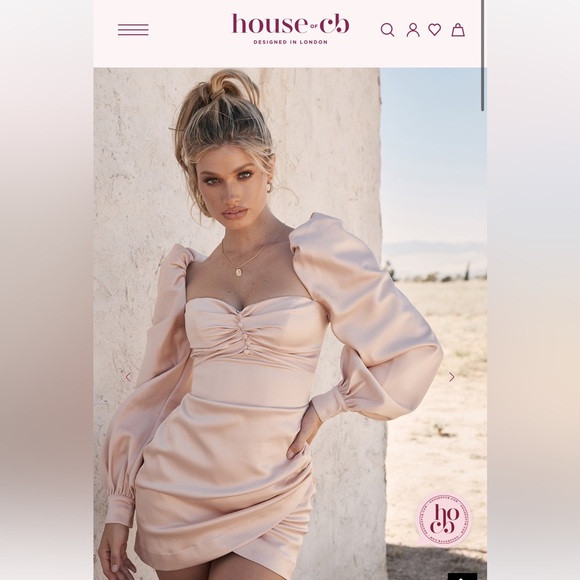 NWT House of CB cherie Blush Satin Puff Sleeve Dress size L